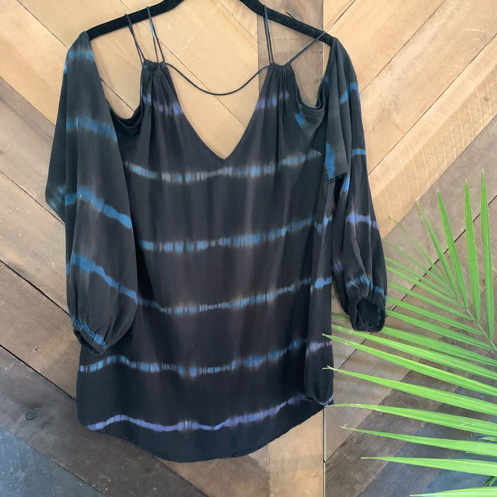 Lovestitch Strappy Cold Shoulder Tie Dye Shirt